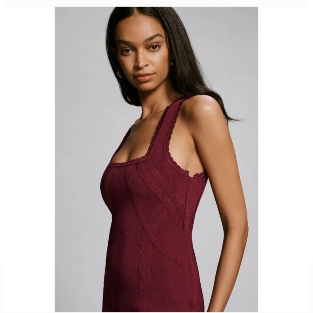 Anthropologie Ribbed Knit Midi Dress Burgundy Wine Sleeveless Bodycon Size L - Picture 8 of 16